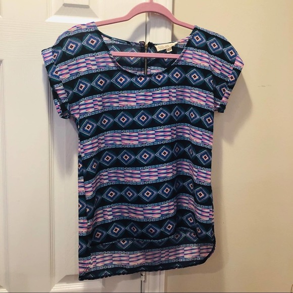 Pink Rose Tops - Pink Rose Aztec Tribal print exposed zipper xs